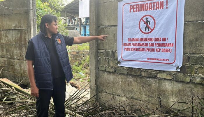 Satuan Unit Reskrim Polsek Kelapa Pasang Spanduk Himbauan Kamtibmas di PT. Timah Nusantara.