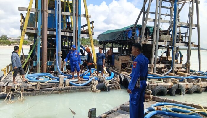 Sat Polairud Polres Bangka Tertibkan Aktivitas Tambang Timah di Luar Area IUP PT. Timah Tbk Air Kantung
