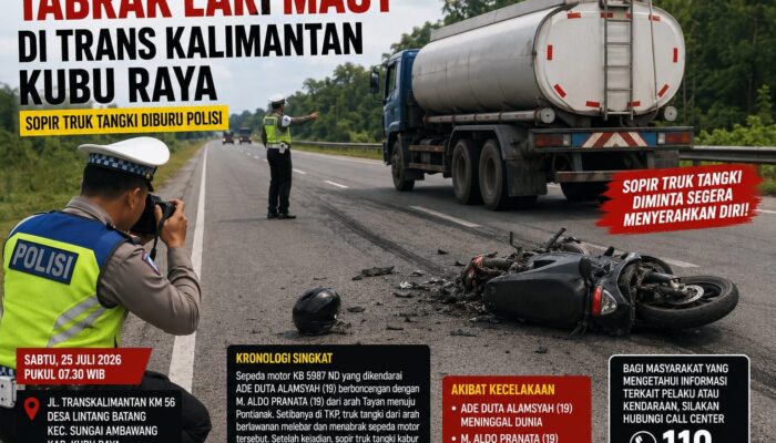 Tabrak Lari Maut di Trans Kalimantan Kubu Raya, Polisi Minta Sopir Truk Tangki Segera Menyerahkan Diri